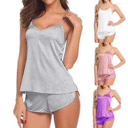 Women's Sleepwear Women Pajamas Lingerie Set Satin Silk Camisole Shorts Sets 2 Pieces Top And Nightwear Suits Sleeveless Tops