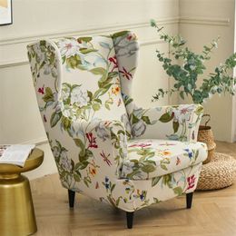Floral Printed Wing Chair Cover Stretch Spandex Armchair Covers Nordic Removable Relax Sofa Slipcovers With Seat Cushion Covers 240131