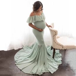 Dresses Maternity Sling Sexy Off Shoulder Trailing Dresses for Photoshoot Pregnancy Photography Props Fashion Cotton Chiffon Maxi Dress