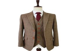 tailor made slim fit suits for men retro wool Brown Herringbone Tweed wedding dress custom mens 3 piece suit Blazers CJ1911297233827