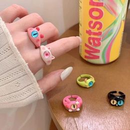 Cluster Rings Funny Combination Black Cat Little Monster Green Big Eyed Sweet Cool Cartoon Cute Girlfriend Couple Ring Gift
