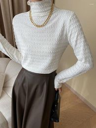 Women's Blouses Temperament Pleated Texture Design Lace Turtleneck Bottom Top For Clothes Blouse Shirt 2024 Spring Winter X610