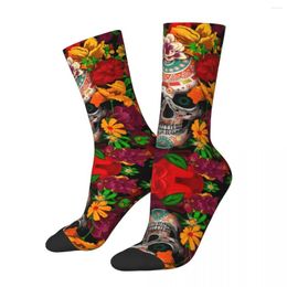 Men's Socks All Seasons Day Of The Dead Sugar Skull With Flower Super Soft Sport Middle Tube Casual Stockings For Men Women Gift