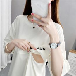 Dresses Pregnant Women Wear Simple Casual Long Breastfeeding Dresses Invisible Zipper Big Size Maternity Clothes Pregnancy Top 19062