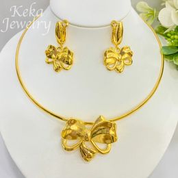 Elegant Wedding 18K Gold Plated Jewelry Set for Women Bow Tie Design Earring Pendant Choker Necklace Dubai Party Jewelry Gift 240118