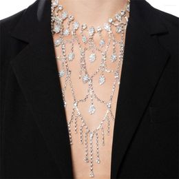 Choker Bohemia Shine Rhinestone Necklace For Women Crystal Exaggerated Tassel Drop Chain Luxury Fringe Accessories Gift