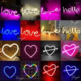 Night Lights Hello Heart Love Neon Light Sign LED Modeling Lamp Wall Store Room Decoration Edding Window Shop USB & Battery Powered