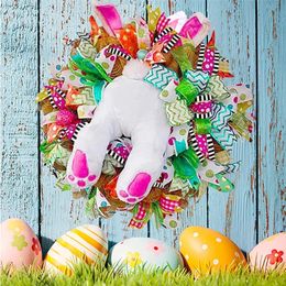 Wreathcolorful Easter Garlands Hanging Rabbit Bunny Door Wall Oranmentscute Welcome Sign Wreathhappy Party Decor 240127