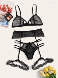 Bras Sets Sexy Bra Set Transparent See Through And Panty With Garter Perspective Mesh Lace Lingerie Ladies Underwear