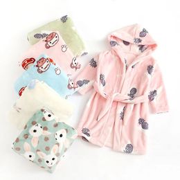 Cartoon Animal Bathrobe For Children Flannel Long Sleeve Hooded Kids Clothes Boys Robe Winter Childrens Clothing 2-7 Years 240130