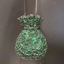 Lady Green Flower Bottle Full Rhinestones Evening Bags Wedding Stone Clutch Purse Metal Minaudiere Handbag Bridal Party Handbags 240130