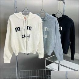 Womens Sweaters High Version Knitted Sweater Designer Autumn Winter Warm Hooded Coat Long Sleeve Zipper Jacket Ladies Hoodie Loose Swe Otgyd