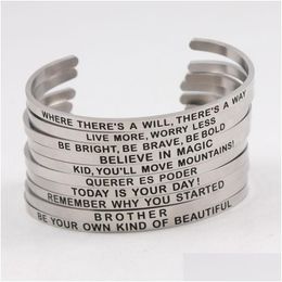 Bangle Arrival Stainless Steel Bangle Engraved Positive Inspirational Quote Cuff Mantra Bracelet For Drop Delivery Jewellery Bracelets Dhjig