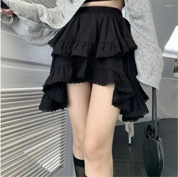 Skirts Mini Women Summer Ruffles Design Solid Sweet Fashion High Waist Lovely Korean Style All-Match Girlish Tender Simple