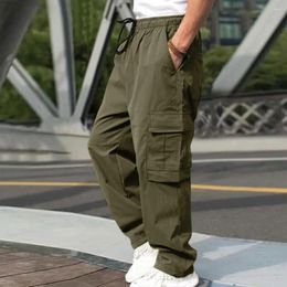 Men's Pants Regular Fit Men Sweatpants Streetwear Cargo With Drawstring Waist Multiple Pockets For Comfortable Stylish Everyday