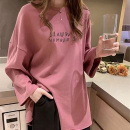 Woman's Tshirts springsummer korean style loose longsleeved letters printing woman top tshirt drop sale AYX1381 240124