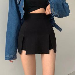 Skirts Women's Skirt Hip Wrap Skinny Super High Waist Double Slit Sexy Slim Fit Chic Girl Streetwear Versatile Summer Casual Black