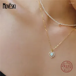 Pendants MOVESKI 925 Sterling Silver Pave Zircon Opal Heart Pendant Necklace Women Trendy Versatile Everyday Jewelry
