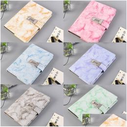 Notepads Wholesale A5 Marble Texture Notebook Password Notepad Personal Diary With Lock Code Office School Stationery Gift Drop Delive Dhfr1