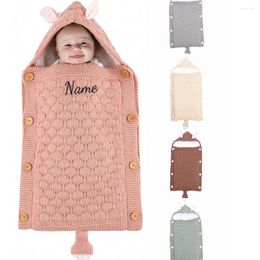 Blankets Name Customised Baby Knitted Rabbit Ear Sleeping Bag Born Envelope Anti Kick Quilt Swaddling Embroidery Gift Blanket