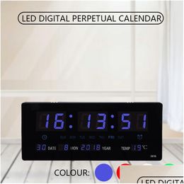 Wall Clocks Led Digital Creative Electronic Wall Clock Annual Calendar Livingroom Big Numbers Plugin Luminous Alarm 210903 Drop Delive Dhjxe