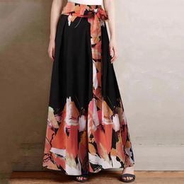 Women's Pants Casual Loose Fitting Sash Print Belted Wide Legged Trousers 2024 Vintage Fashion Style High Waist Long