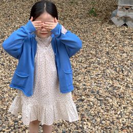 Jackets 2024 Spring Autumn Ins Korean Children Girls Cardigan Long Sleeve Lightweight Fashion Baby Coat Simple Soft Kid Tops