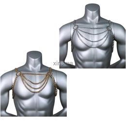 Other Jewellery Sets Sexy Men Fashion Clothing Accessories Metal Cosplay Hollow Out Body Chest Chain Harness Clubwear Body Jewellery Necklace YQ240204