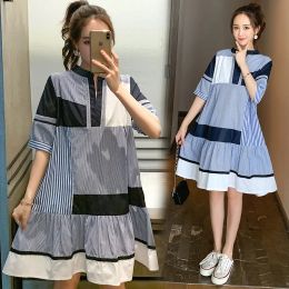 Dresses Casual Maternity Dresses Nursing Breastfeeding Clothes Summer Striped Contrast Color Pregnant Women Nursing Tops Dress Oneck