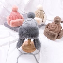 Baby Boys Girls Hat Kids Children Ear Flap Muff Winter Warm Plush Cotton Cap Outdoor Warm Knitted Beanie Gifts Hat 240122