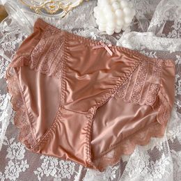 Women's Panties 2024 High End Satin Traceless Ice Silk Skincare Lightweight Breathable Sexy Pure Desire Large Mid Waist Underwear For Women