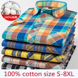 Arrival Fashion Super Large Summer 100% Cotton Plaid Young Men Summer Short Sleeve Casual Shirts Plus Size S-5XL 6XL 7XL 8XL 240202