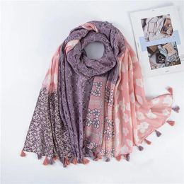 Scarves 2024 Fashion Luxury Brand Women Aztec Patchwork Tassel Cotton Shawl Spring Autumn Wrap Hijab Lady Pashmina Viscose Foulard Stole