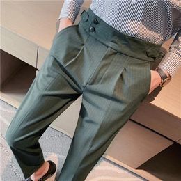 Men's Suits 2024 Men British Style High Waist Button Formal Clothing Business Casual Office Pants Quality Spring Trousers L23