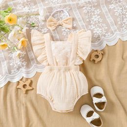 Rompers CitgeeSummer Infant Baby Girls Bodysuit Lace Embroidery Ruffles Fly Sleeve Square Neck Jumpsuits Headband Clothes