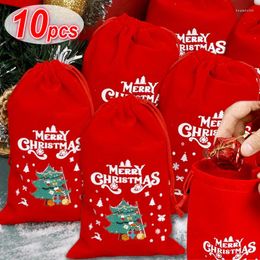 Christmas Decorations Merry Red Velvet Bags Drawstring Pouch For Candy Snack Gifts Packaging Bag Jewellery Storage Party Decor
