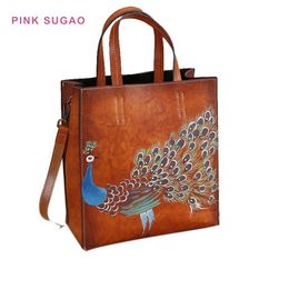 Pink sugao designer handbags tote bags women shoulder handbag genuine leather retro purse hand-painted animal tote bag high qualit250w
