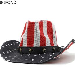 Handmade Women Men Hollow Western Cowboy Hat Classic American Flag Cowgirl Chapeau Homme Cap Jazz Caps 5658CM 240130