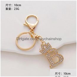 Keychains & Lanyards Keychains Lanyards Luxury Rhinestone Crown 26 Letters Car Keychain Accessories Creative A-Z Initials Gold Keyrin Dh3Sq