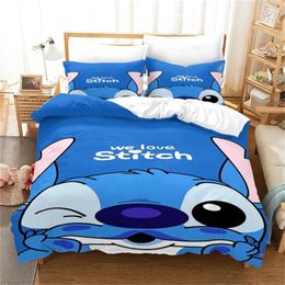 Bedding Sets Duvet Cover 3D Anime Stitch Pattern Set Pillowcase Single Double Queen Size Support Custom Kids