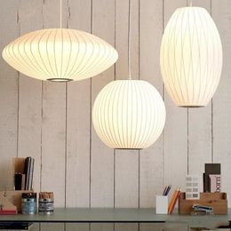 2021 George Nelson Bubble Saucer Lamp E27 LED White Silk Pendant Light White Silk Flat Ball White Silk hanging Lighting232O