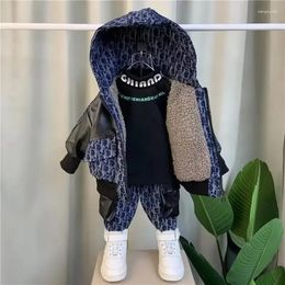 Clothing Sets Autumn And Winter Boys' Set Children's Baby's Wear Plush Thick Hooded Coat Pants 2 Piece
