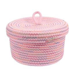 Storage Baskets 1Pc Delicate Cotton Rope Woven Household Desktop Basket With Lid Drop Delivery Home Garden Housekee Organisation Otk54
