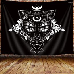 Tapestries Black Cat Goth Tapestry Trippy Gothic Witch Moon Anime Wall Hanging Halloween Poster Dorm Bedroom Home Decor