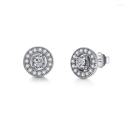 Stud Earrings PANQDIY Authentic S925 Solid Silver Retro Elegant Round Zircon Two Pieces For Women Ear Jewellery Gift