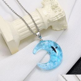 Pendant Necklaces Creative And Exquisite With Luminous Bird Eagle Sky Pendant Necklace White Cloud Moon Resin Blue Jewellery Drop Delive Dhhmx