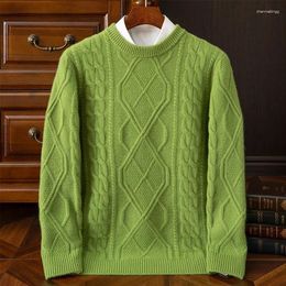 Men's Sweaters Pure Wool Sweater Double-layer Thick Ingot Needle Twist Casual Fashion Long Sleeve Solid Colour Plus Size