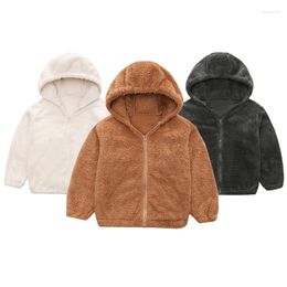 Jackets Plush Boys Jacket Hooded Fashion Outerwear Zipper Christmas Girls Coat Spring And Autumn Windbreaker 5-10 Years Old Kids Clothes