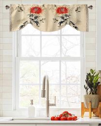 Curtain Chrysanthemum Bird Butterfly Retro Short Window Adjustable Tie Up Valance For Living Room Kitchen Drapes