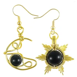 Dangle Earrings 1Pair Sun & Moon Crystal Stone Beads For Women Golden Wire Wrapped Drop Earring Handmade Jewelry